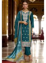 Heavy Silk Chinnon Blue Traditional Wear Embroidery Work Pakistani Suit